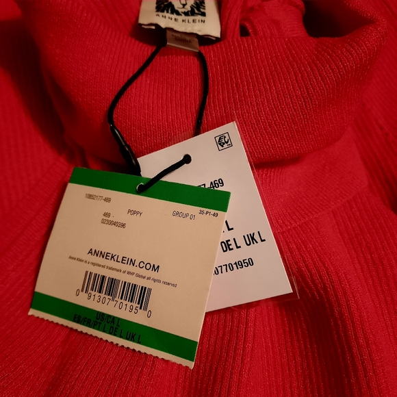 Anne Klein Shirt Women's Large Red Sleeveless Ribbed Turtleneck Sweater Top - Picture 5 of 10